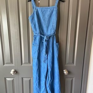 Sleeveless Tie-Belt Utility Jean Jumpsuit for Women